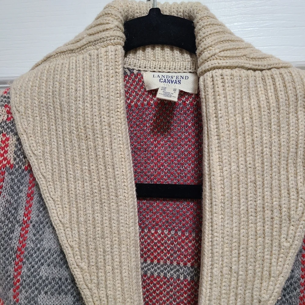 Lands End canvas 1963Vl vtg PLAID CARDIGAN SWEATER SIZE M cotton wool blend euc - Picture 10 of 15